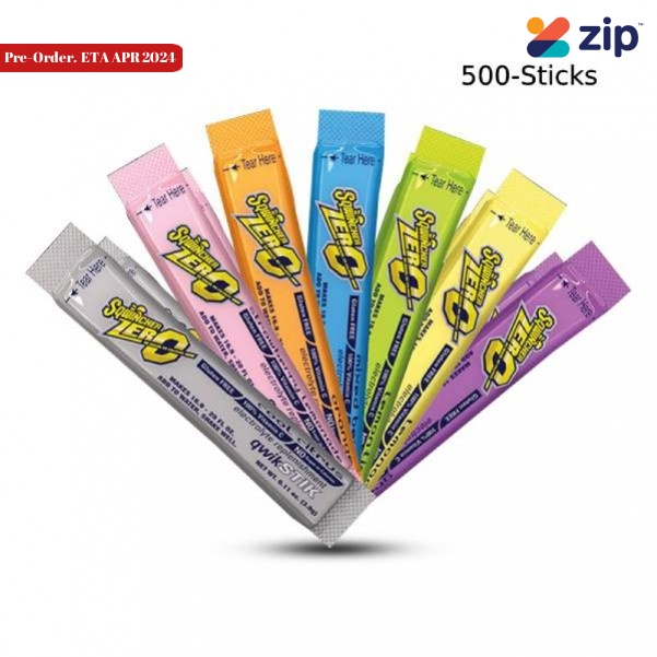 Sqwincher SQ0104 - 3g x 50 Sticks x 10 Packs Mixed Flavours Sugar Free Electrolyte Qwik Sticks