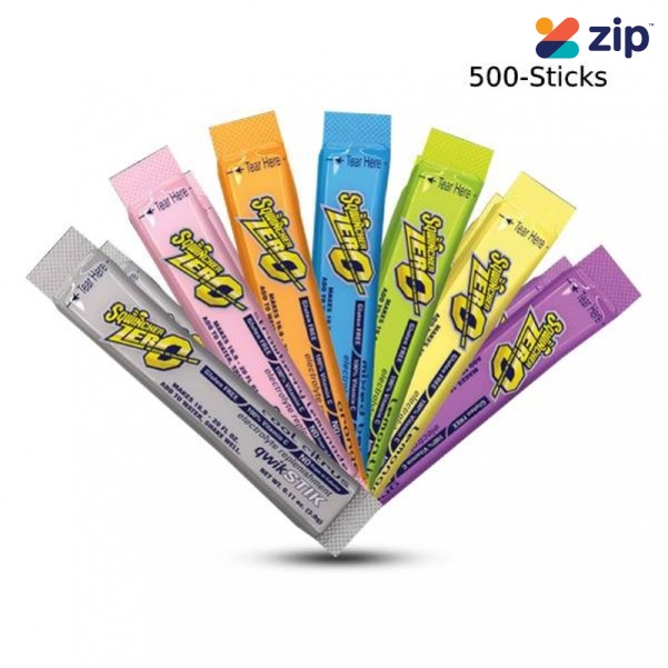 Sqwincher SQ0104 - 3g x 50 Sticks x 10 Packs Mixed Flavours Sugar Free Electrolyte Qwik Sticks