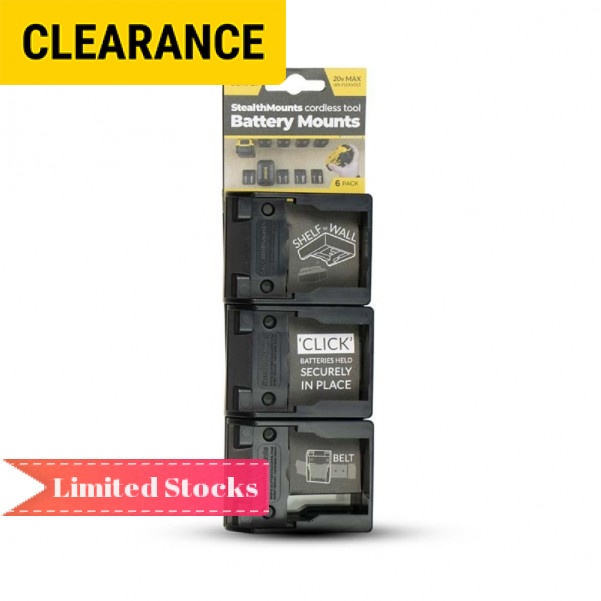 StealthMounts BM-DW20-BLK-6 18V Dewalt XR 6-Pack Black Battery Mounts