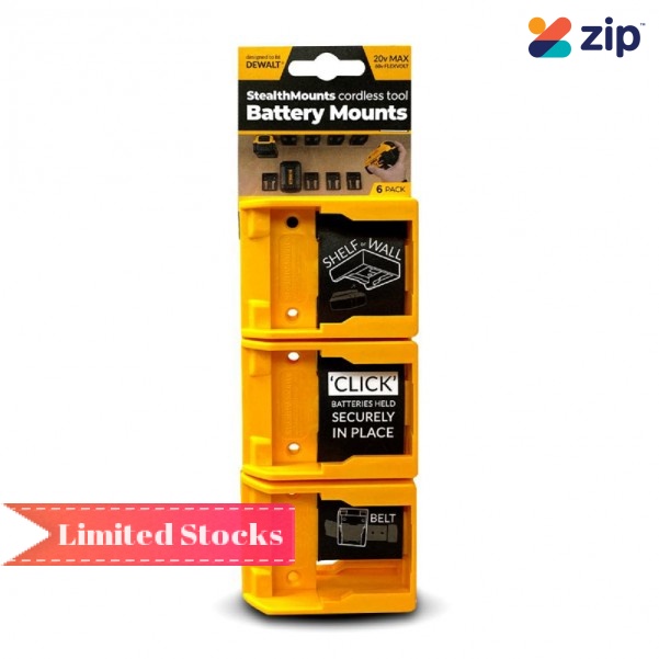StealthMounts BM-DW20-YLW-6 - 18V Dewalt XR 6-Pack Yellow Battery Mounts 