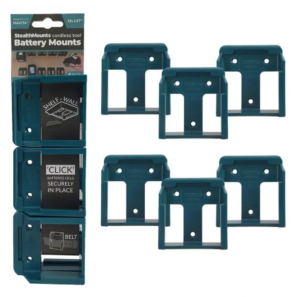StealthMounts BM-MK18-BLU-6 - 18V Makita LXT 6-Pack Blue Battery Mounts Batteries