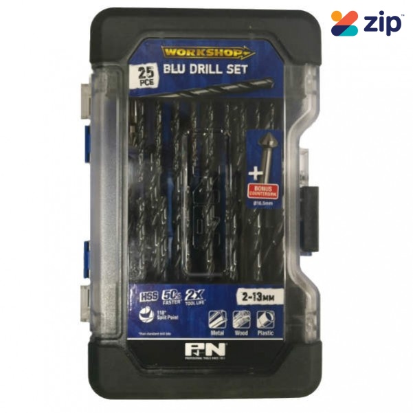 P&N Professional Tools 149060005 - 25 Piece 2-13mm HSS Blu Drill Set Metal Drills