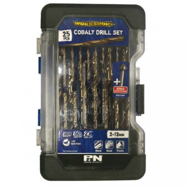 P&N Professional Tools 149060006 - 25 Piece 2-13mm Heavy Duty Cobalt Drill Set Set Metal Drills