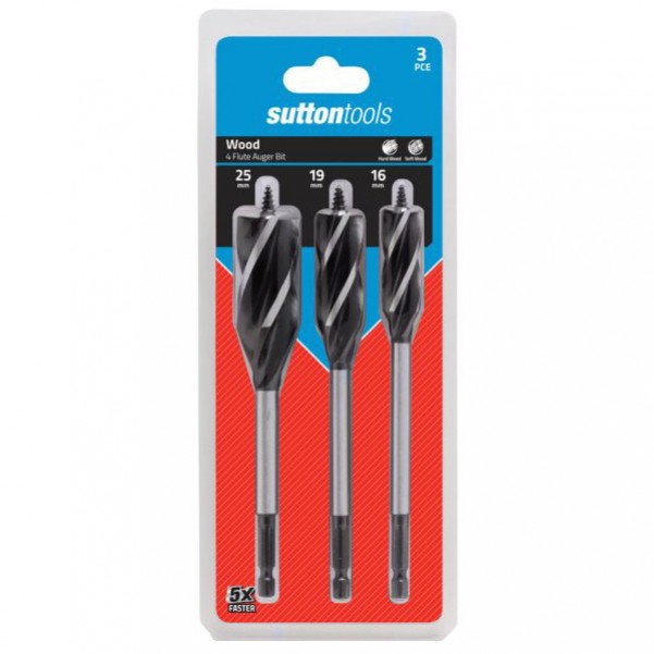 Sutton Tools D5140003 - 3 Piece 4 Flute 16-25mm Auger Bit Set