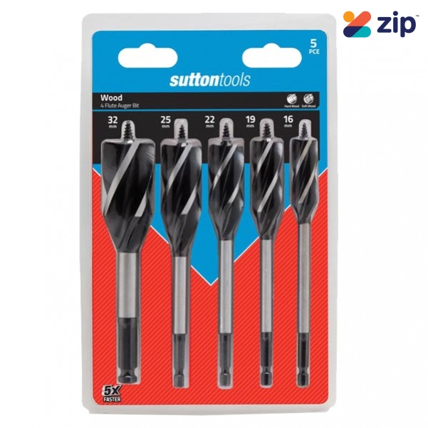 Sutton Tools D5140005 - 5 Piece 4 Flute 16-32mm Auger Bit Set