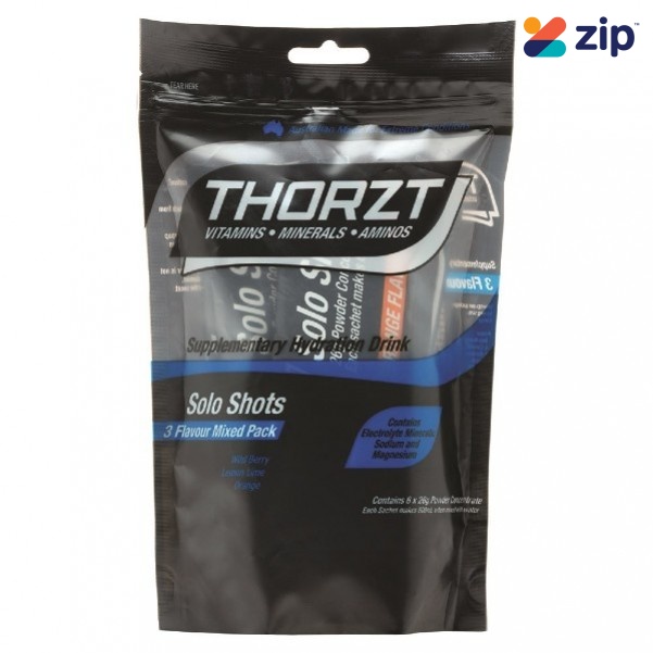 THORZT SSMIX6 – 6 x 26g Low GI Solo Shot Mixed Flavour Pack - Wild Berry, Orange & Lemon Lime