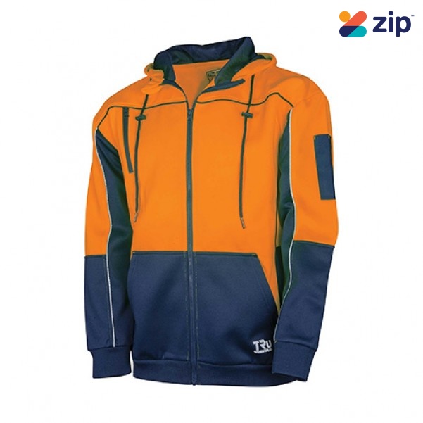 TRU TF2959 Full Zip Fleece Hoodie with Water Repellent Finish - Orange / Navy