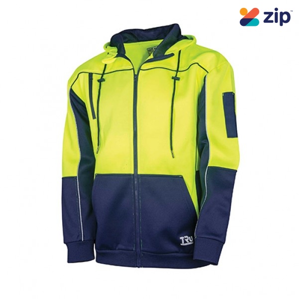 TRU TF2959 Full Zip Fleece Hoodie with Water Repellent Finish - Yellow / Navy