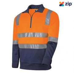 TRU TF2950T7 Workwear 1/4 Zip Fleece Jumper With Reflective Tape - Orange / Navy