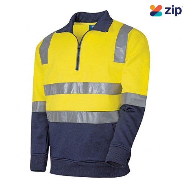 TRU TF2950T7 Workwear 1/4 Zip Fleece Jumper With Reflective Tape - Yellow / Navy