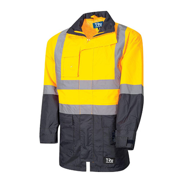 TRU TJ2900T6 Workwear Rain Jacket With Tape - Yellow / Navy Specials TRU TJ2900T6 Workwear Rain Jacket With Tape - Yellow / Navy Specials