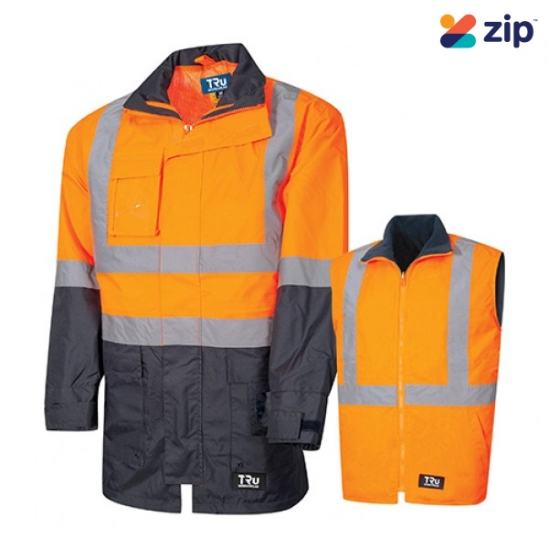 TRU TJ2910T6 Workwear 4 In 1 Rain Jacket - Orange / Navy