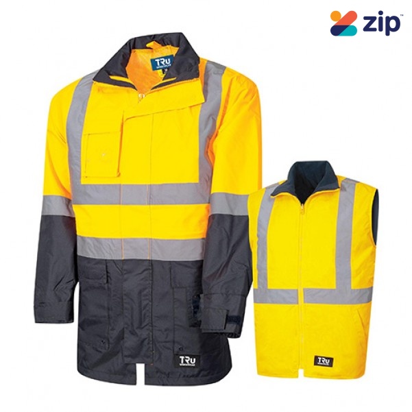 TRU TJ2910T6 Workwear 4 In 1 Rain Jacket - Yellow / Navy