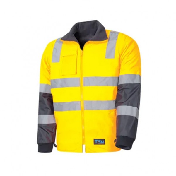 TRU TJ2945T4 Workwear Wet Weather Jacket With Removable Sleeves & Reflective Tape - Yellow / Navy
