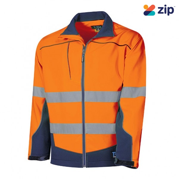 TRU TJ2960T1 Workwear Softshell Full Zip Jacket With Reflective Tape - Orange / Navy