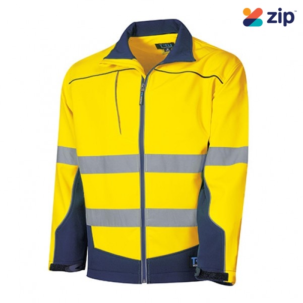 TRU TJ2960T1 Workwear Softshell Full Zip Jacket With Reflective Tape - Yellow / Navy