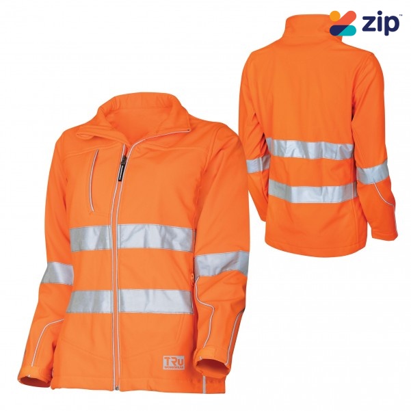 TRU TJW1960T Womens Softshell Full Zip Jacket with Reflective Tape - Orange