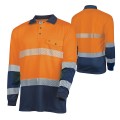 TRU TS2425T1 Recycled Anti-Microbial Micromesh L/S Two Tone Hi-Vis Polo Shirt With Segmented Tape - Orange / Navy