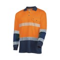 TRU TS2425T1 Recycled Anti-Microbial Micromesh L/S Two Tone Hi-Vis Polo Shirt With Segmented Tape - Orange / Navy
