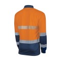 TRU TS2425T1 Recycled Anti-Microbial Micromesh L/S Two Tone Hi-Vis Polo Shirt With Segmented Tape - Orange / Navy