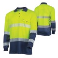 TRU TS2425T1 Recycled Anti-Microbial Micromesh L/S Two Tone Hi-Vis Polo Shirt With Segmented Tape - Yellow / Navy