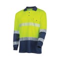TRU TS2425T1 Recycled Anti-Microbial Micromesh L/S Two Tone Hi-Vis Polo Shirt With Segmented Tape - Yellow / Navy