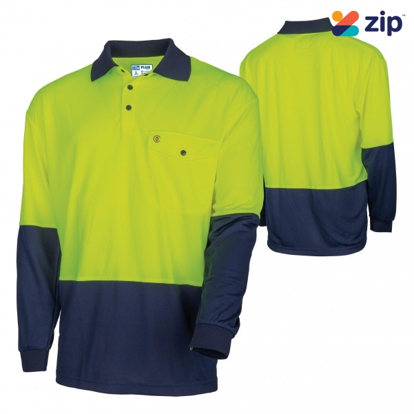 TRU TS2425 Recycled Womens Anti-Microbial Micromesh L/S Two Tone Hi-Vis Polo Shirt - Yellow / Navy