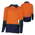 TRU TSW2425 Recycled Womens Anti-Microbial Micromesh L/S Two Tone Hi-Vis Polo Shirt - Orange / Navy