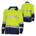 TRU TSW2425T1 Recycled Womens Anti-Microbial Micromesh L/S Two Tone Hi-Vis Polo Shirt With Segmented Tape - Yellow / Navy