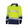 TRU TSW2425T1 Recycled Womens Anti-Microbial Micromesh L/S Two Tone Hi-Vis Polo Shirt With Segmented Tape - Yellow / Navy