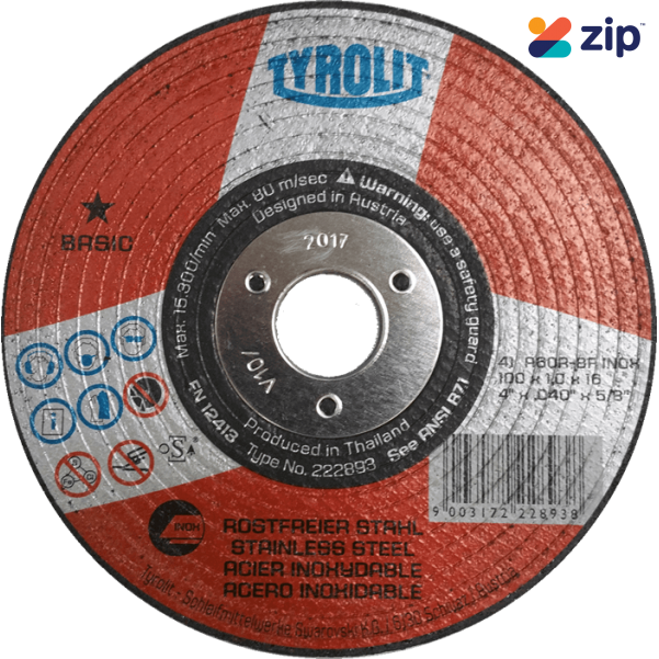 Tyrolit Y222893 Basic Cutting Wheel 100x1.0x16.0mm for Steel/Stainless