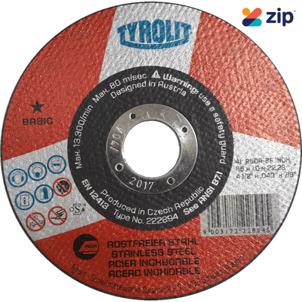 Tyrolit Y486473 Basic 115mm Cutting Wheel for Steel/Stainless