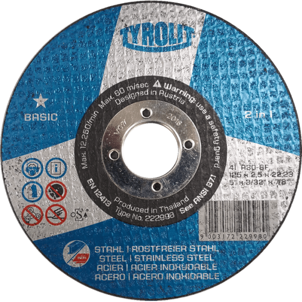 Tyrolit Y222998 Basic Cutting Wheel 125x2.5x22.2mm for Steel/Stainless 