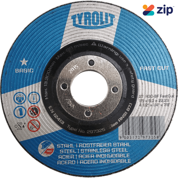 Tyrolit Y297325 Basic Rough Grinding Wheel 115x6.0x22.2mm for Steel/Stainless 