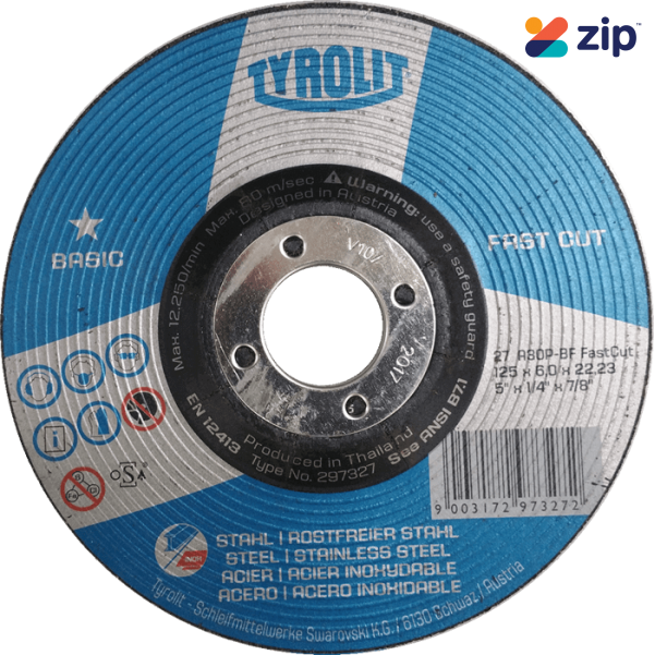 Tyrolit Y297327 Basic Rough Grinding Wheel 125x6.0x22.2mm for Steel/Stainless