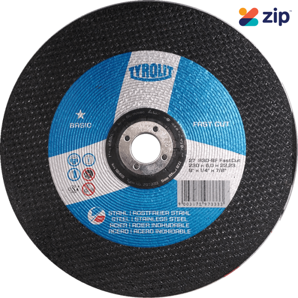 Tyrolit Y297333 Basic Rough Grinding Wheel 230x6.0x22.2mm for Steel/Stainless