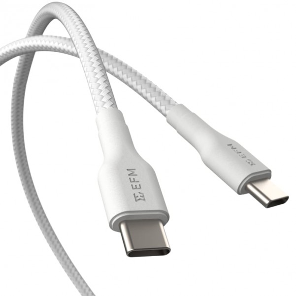 EFM Type-C to Type-C Braided Power and Data Cable 1m - White Accessories for Smartphones and Tablets